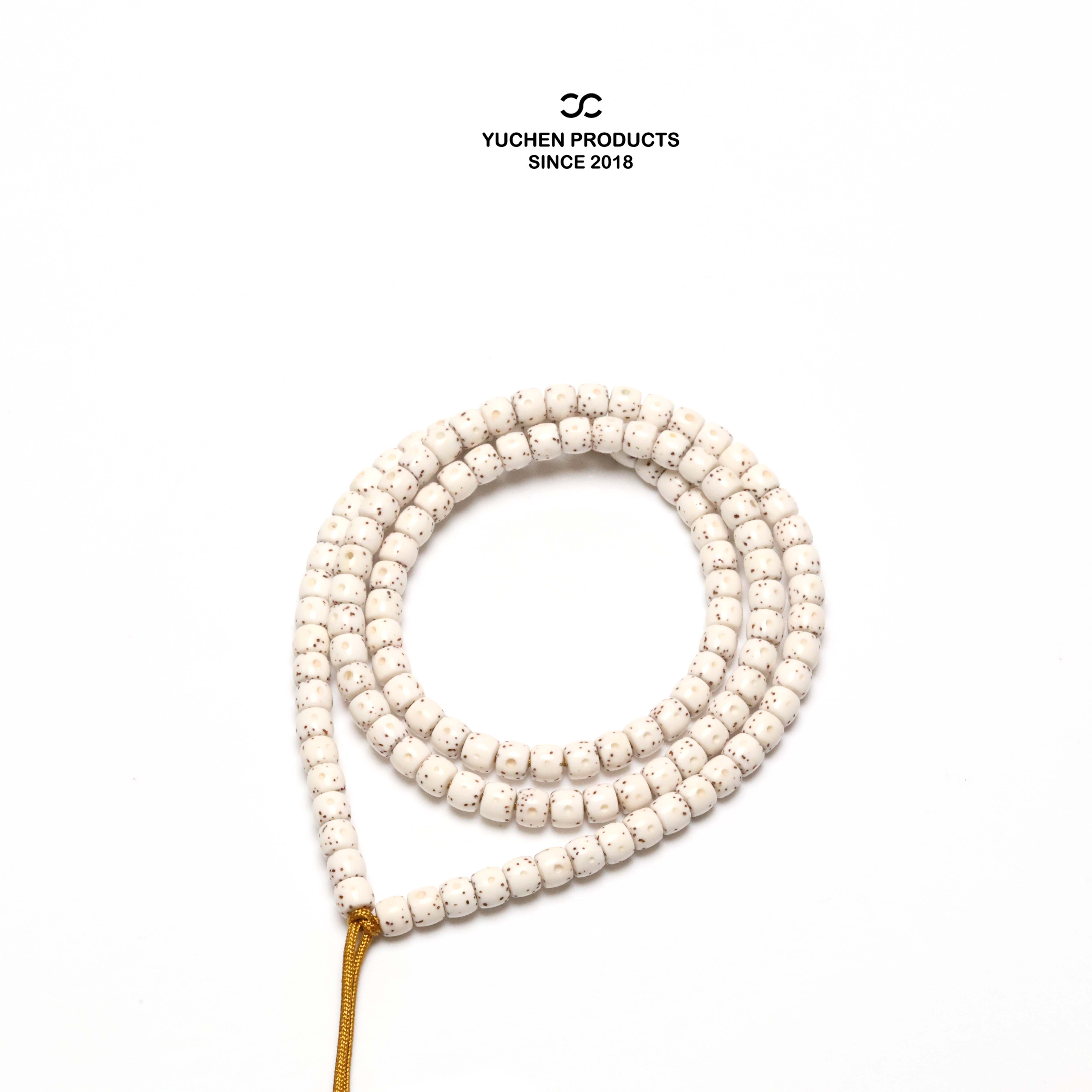 【三启】6*5MM原生态原白石玉料糯冰玉化收藏级108直切星月菩提手串