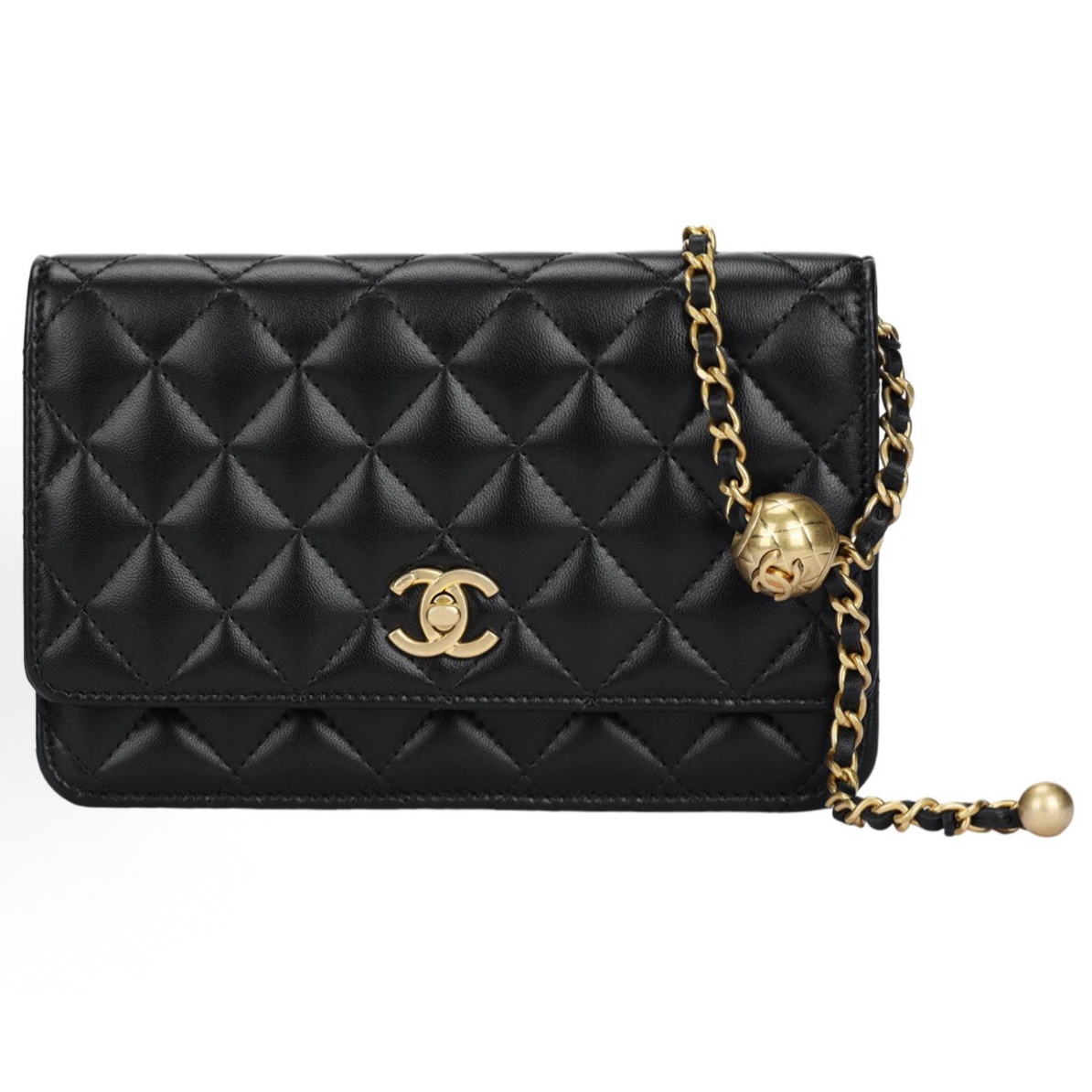 99新 Chanel/香奈儿 小金球WOC菱格金扣发财包斜挎包 黑色