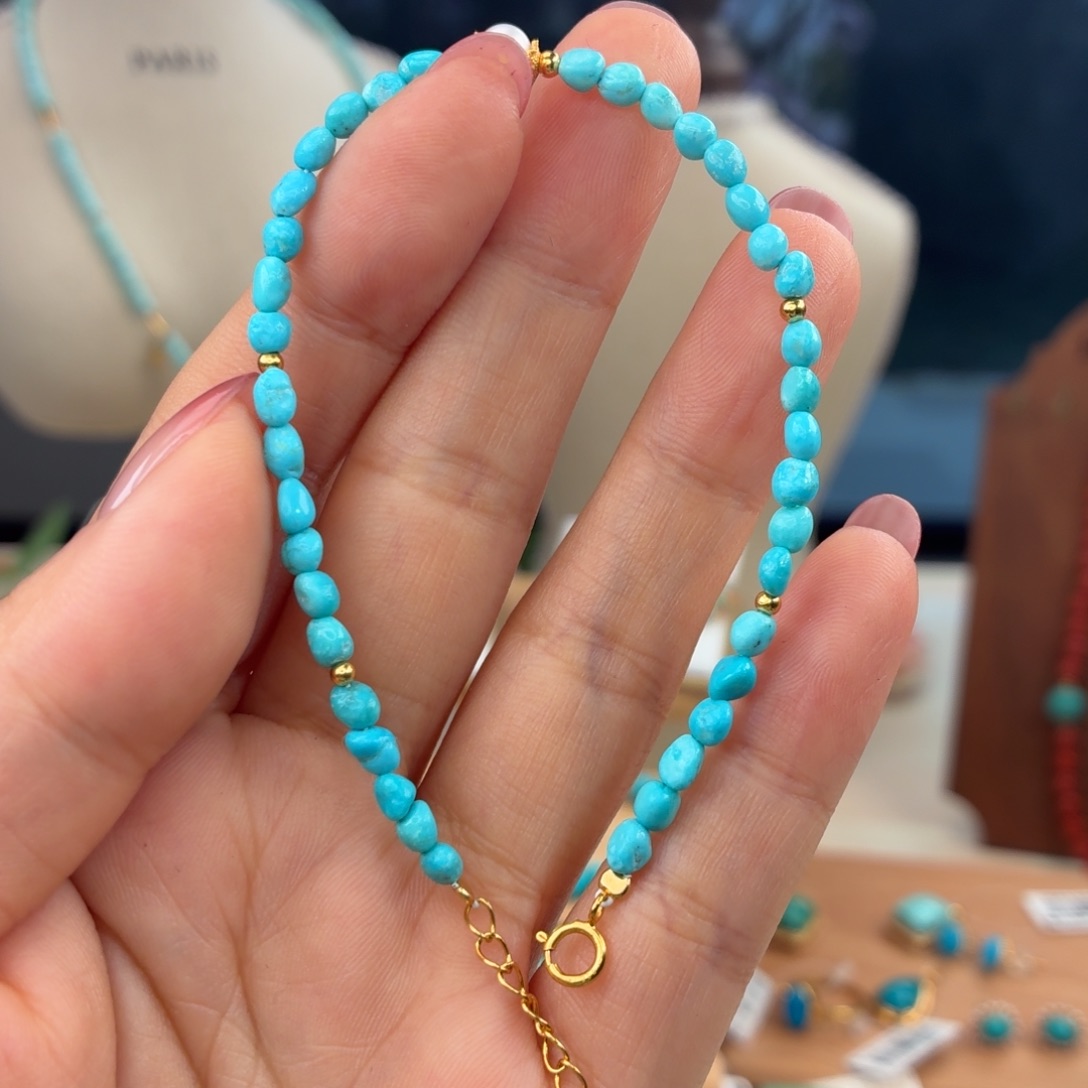 绿松石银S925镀金镶嵌手链