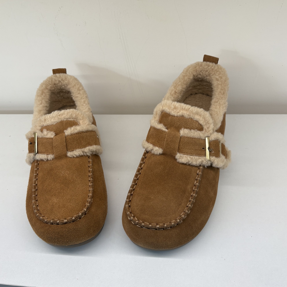 2025冬新款真皮复古勃肯鞋女加绒厚底皮带扣棉鞋551-1378