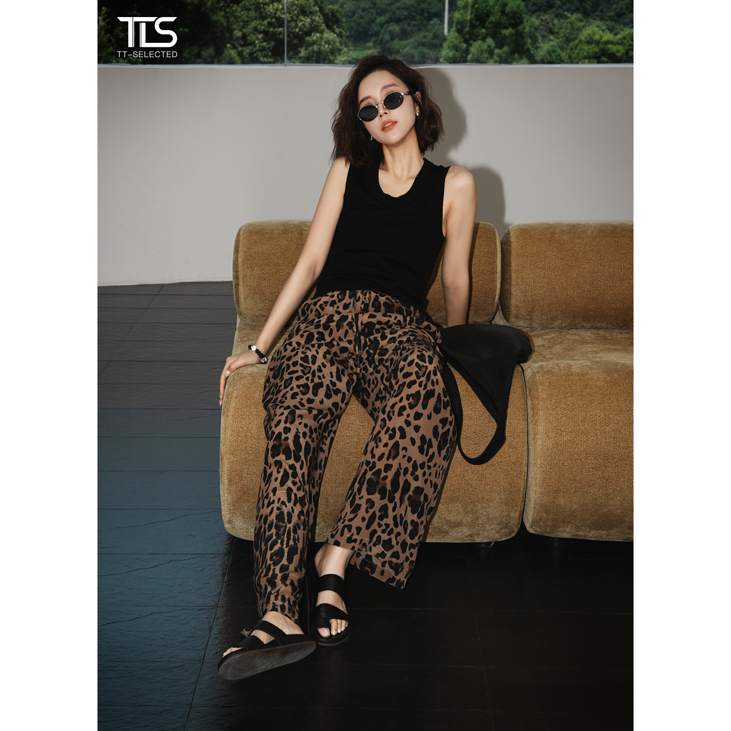 TT【豹纹裤】100桑蚕丝22姆米亲肤舒适垂坠顺滑静奢质感长裤0310