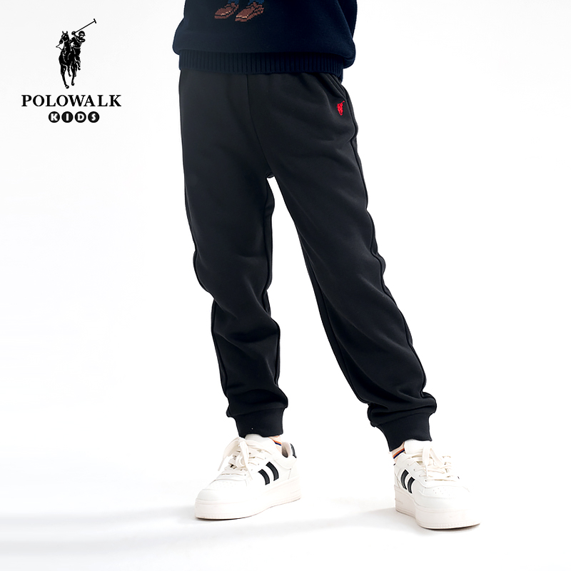 POLOWALK新品秋冬儿童大毛圈卫裤刺绣户外休闲裤