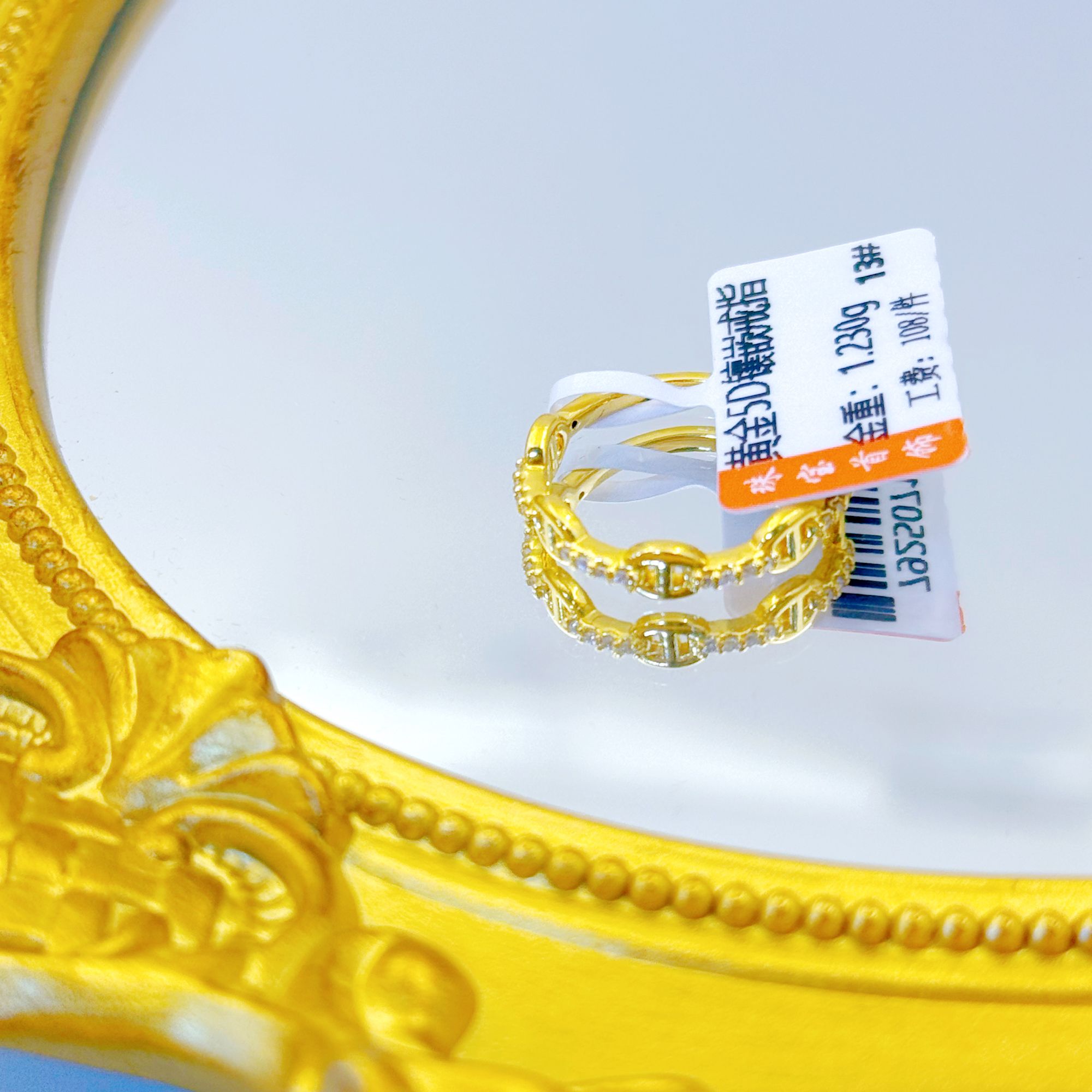 猪鼻黄金戒指5D镶嵌款13圈口F