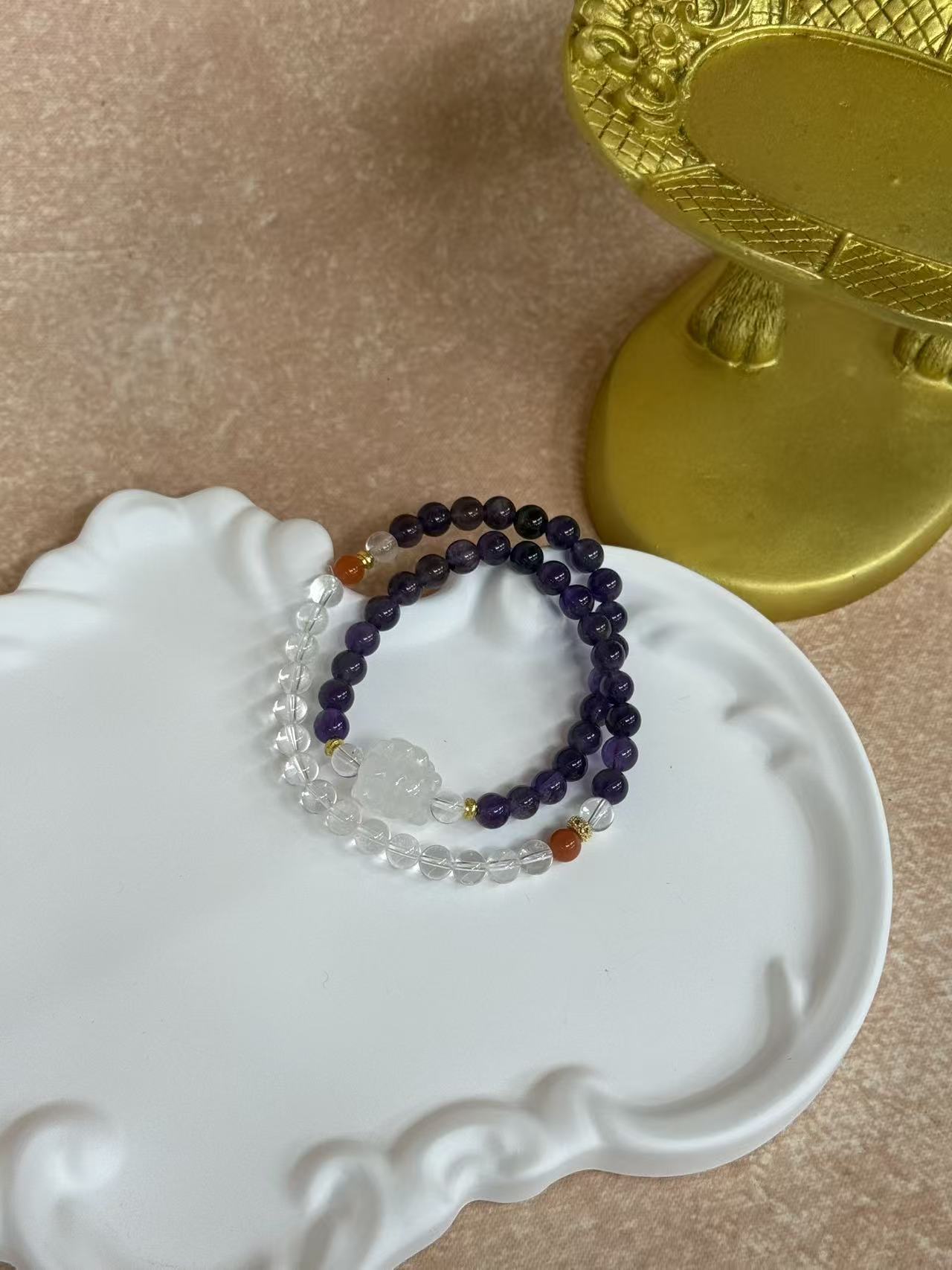 9229 紫水晶白水晶手串