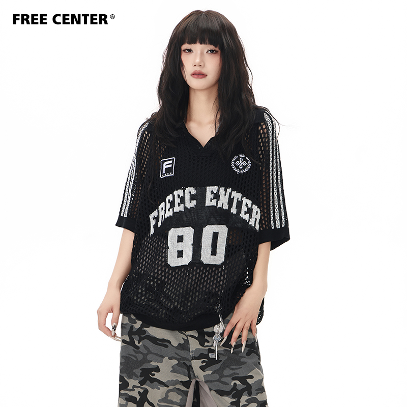 Free Center夏季凉感镂空网眼polo衫男女美式运动风宽松翻领短袖