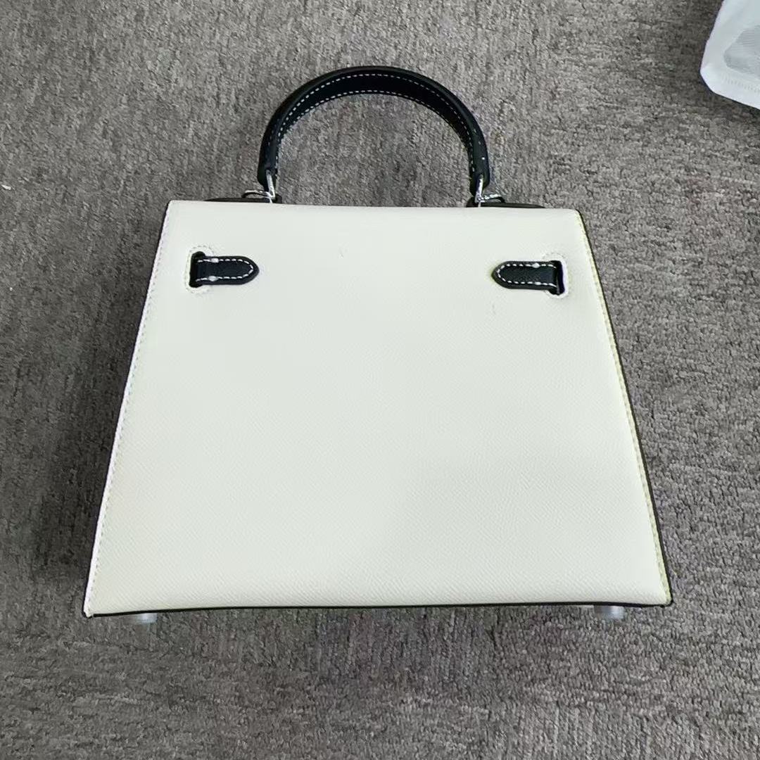 2025新款真皮女包黑拼白24cm