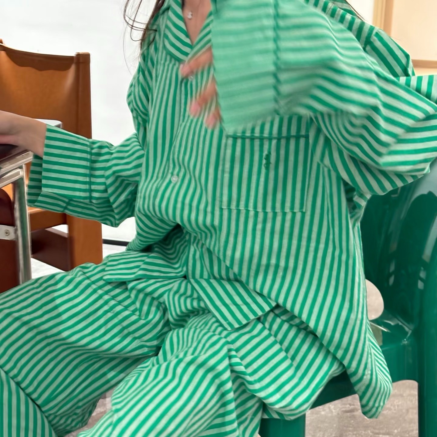 韩系慵懒风清新条纹长袖长裤睡衣女款秋季可外穿家居服