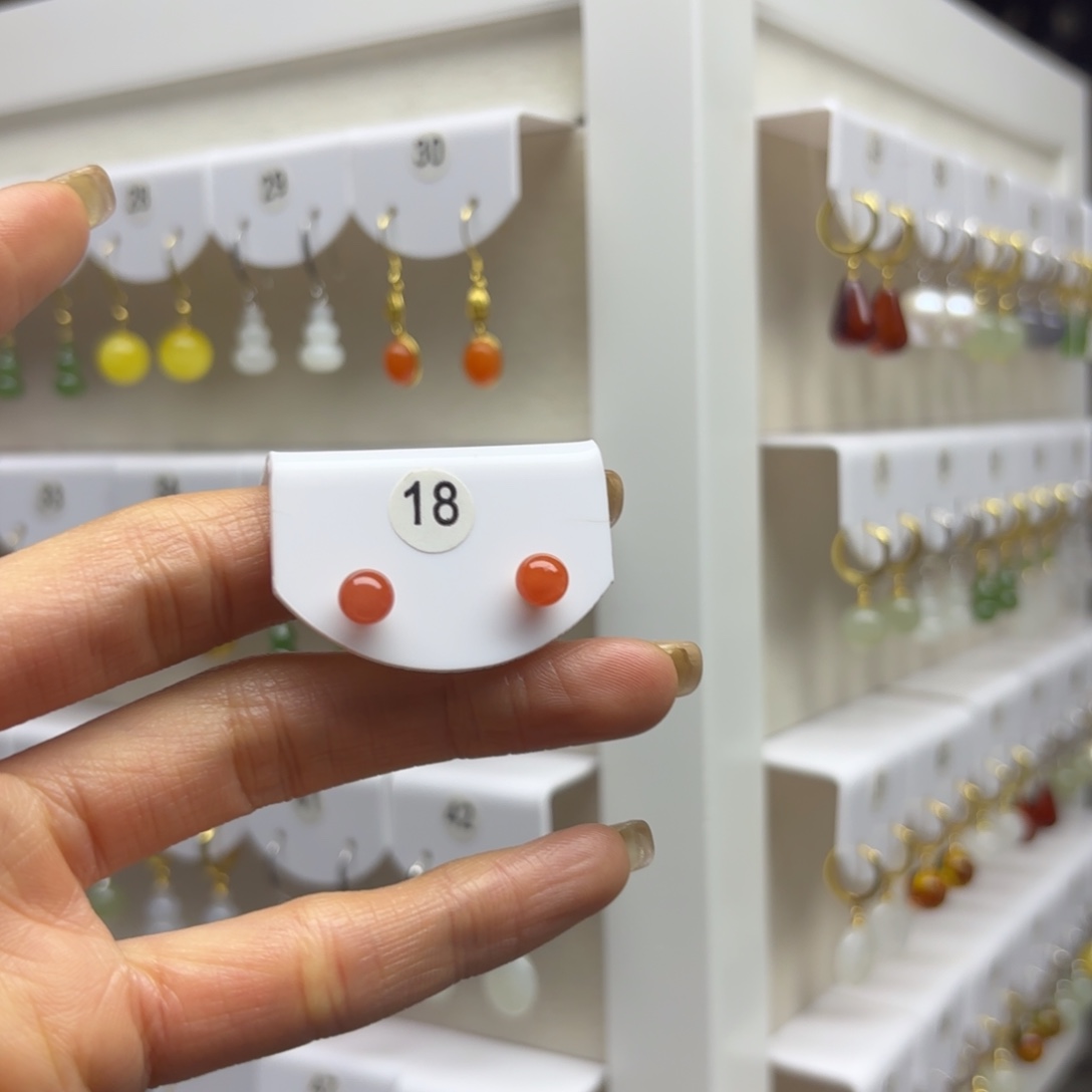 南红玛瑙银S925镶嵌耳饰