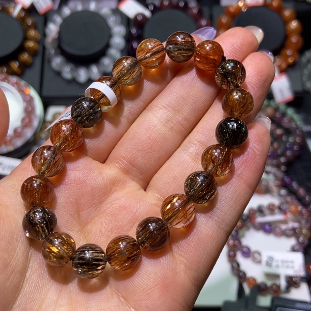 水晶手链未镶嵌9.5黑金超七