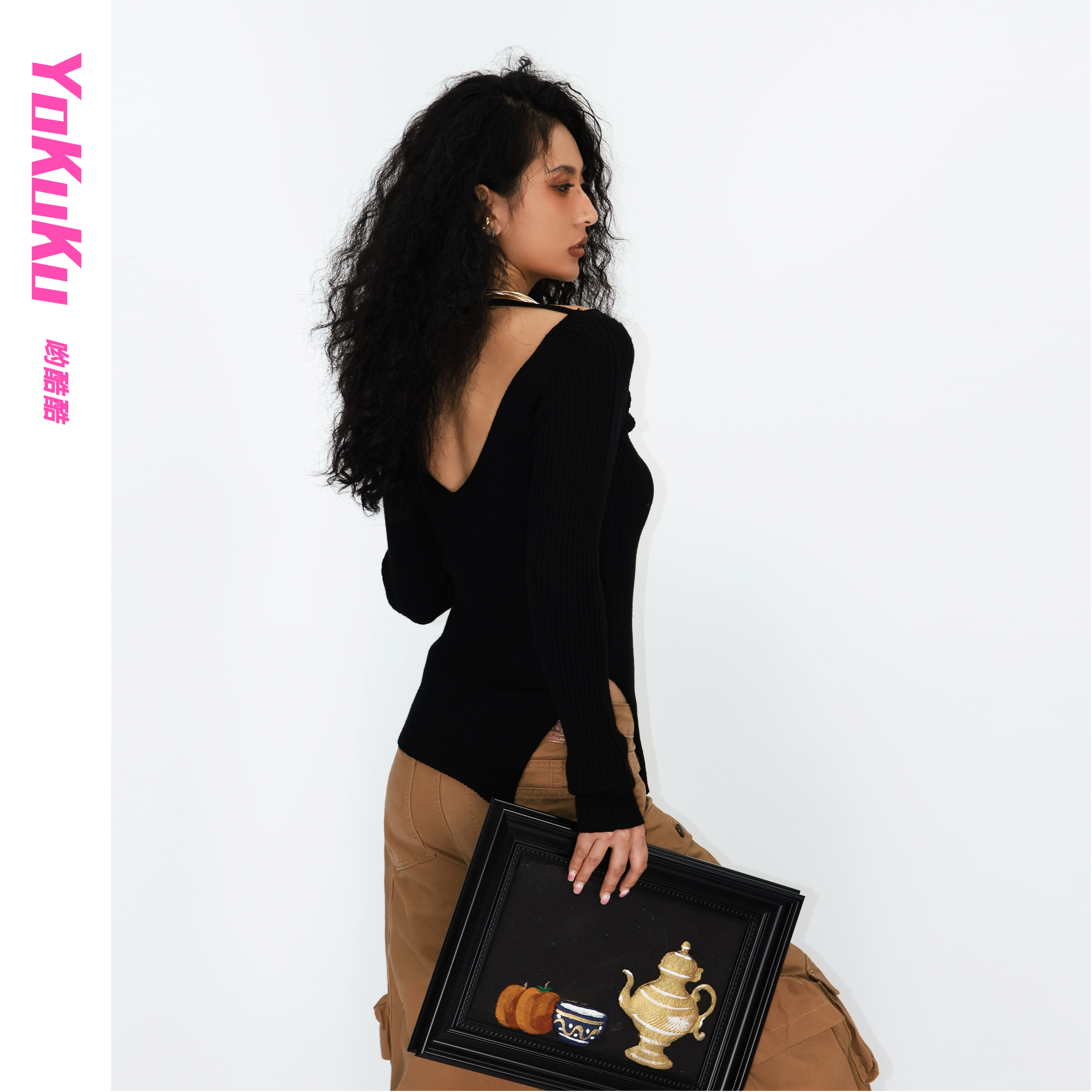 哟酷酷（今天就恋爱）美式不规则双V针织毛衣内搭显瘦内搭上衣59