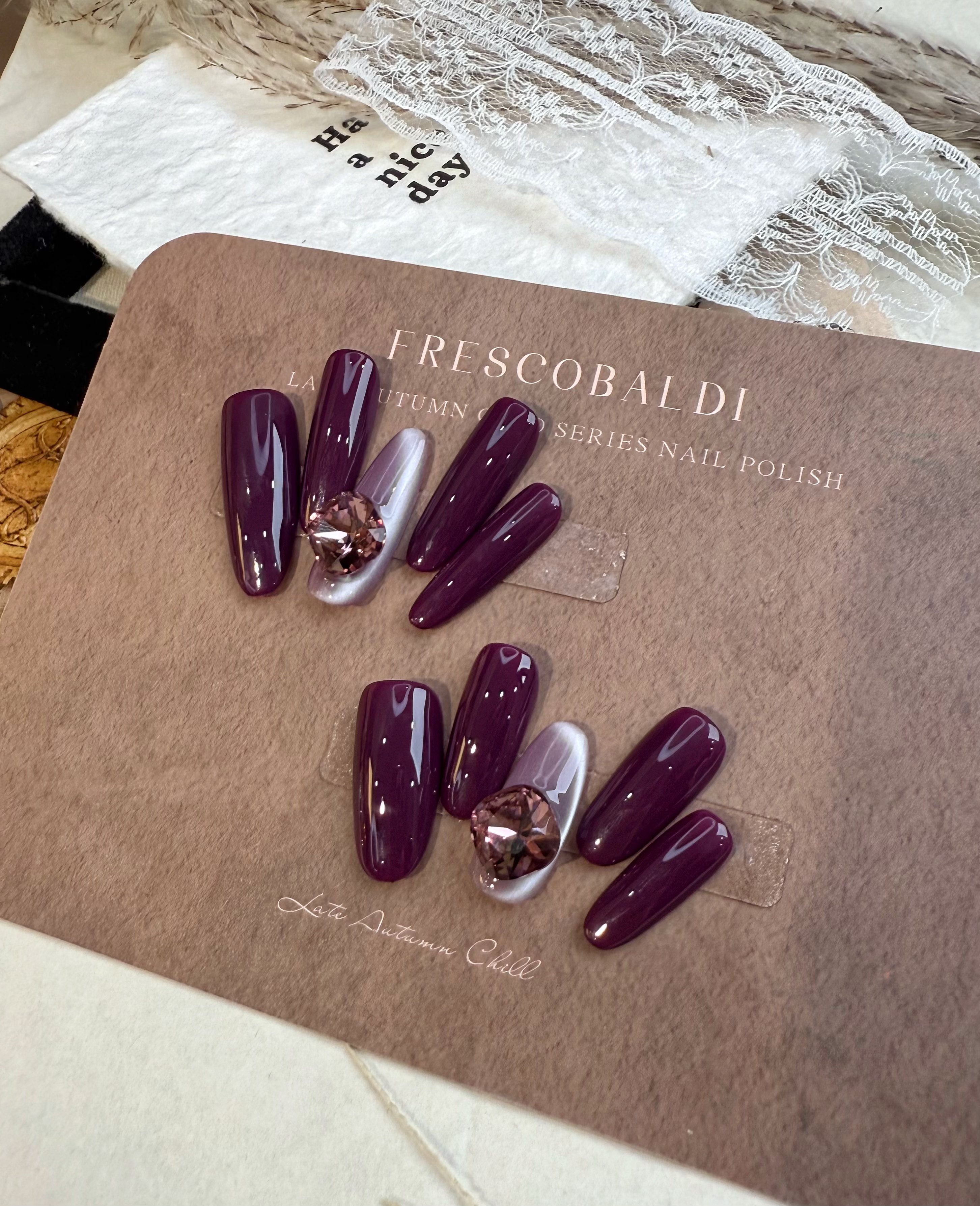 紫定发财-钢蛋纯手工美甲-送工具包-掉钻包补