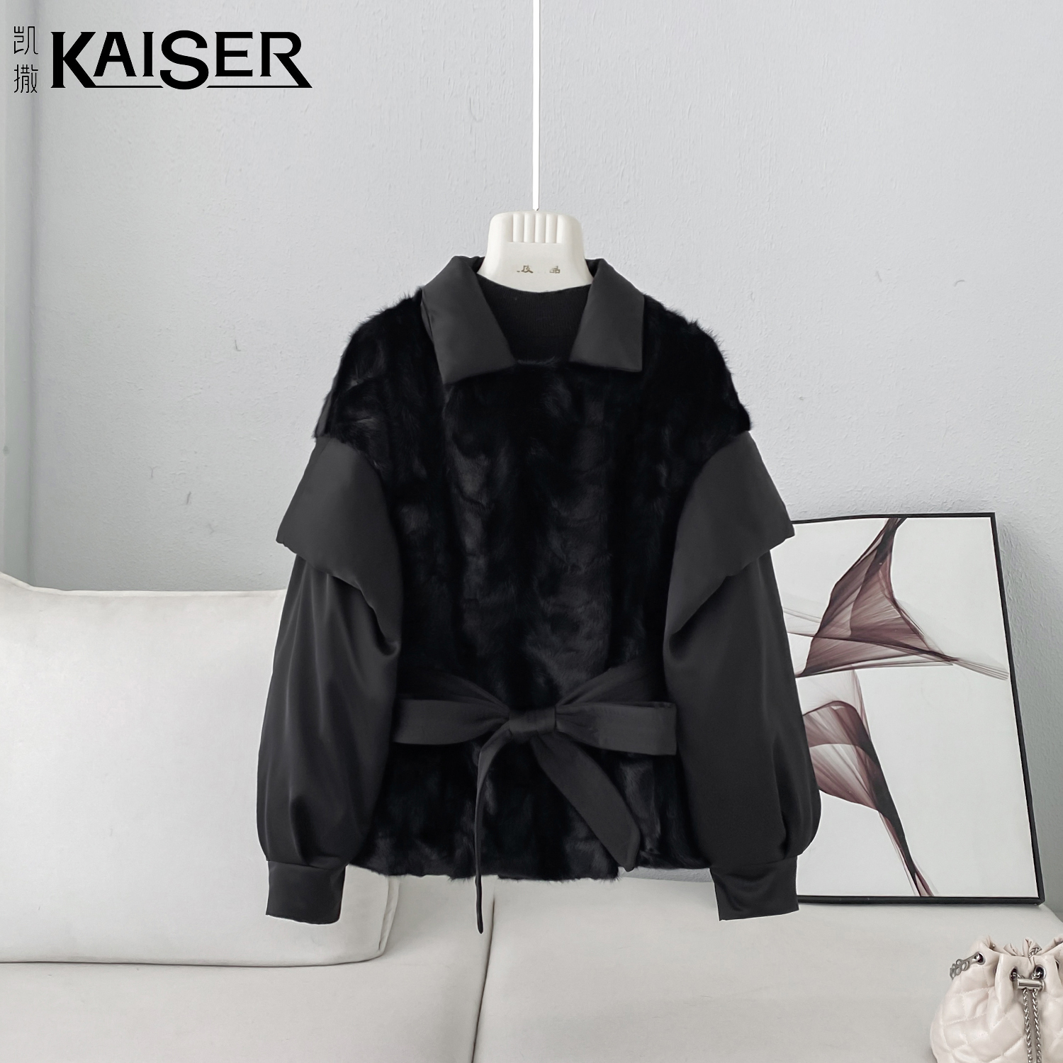 KAISER/凯撒4Y2223秋冬女士新款时尚轻奢拼接水貂设计师羽绒服