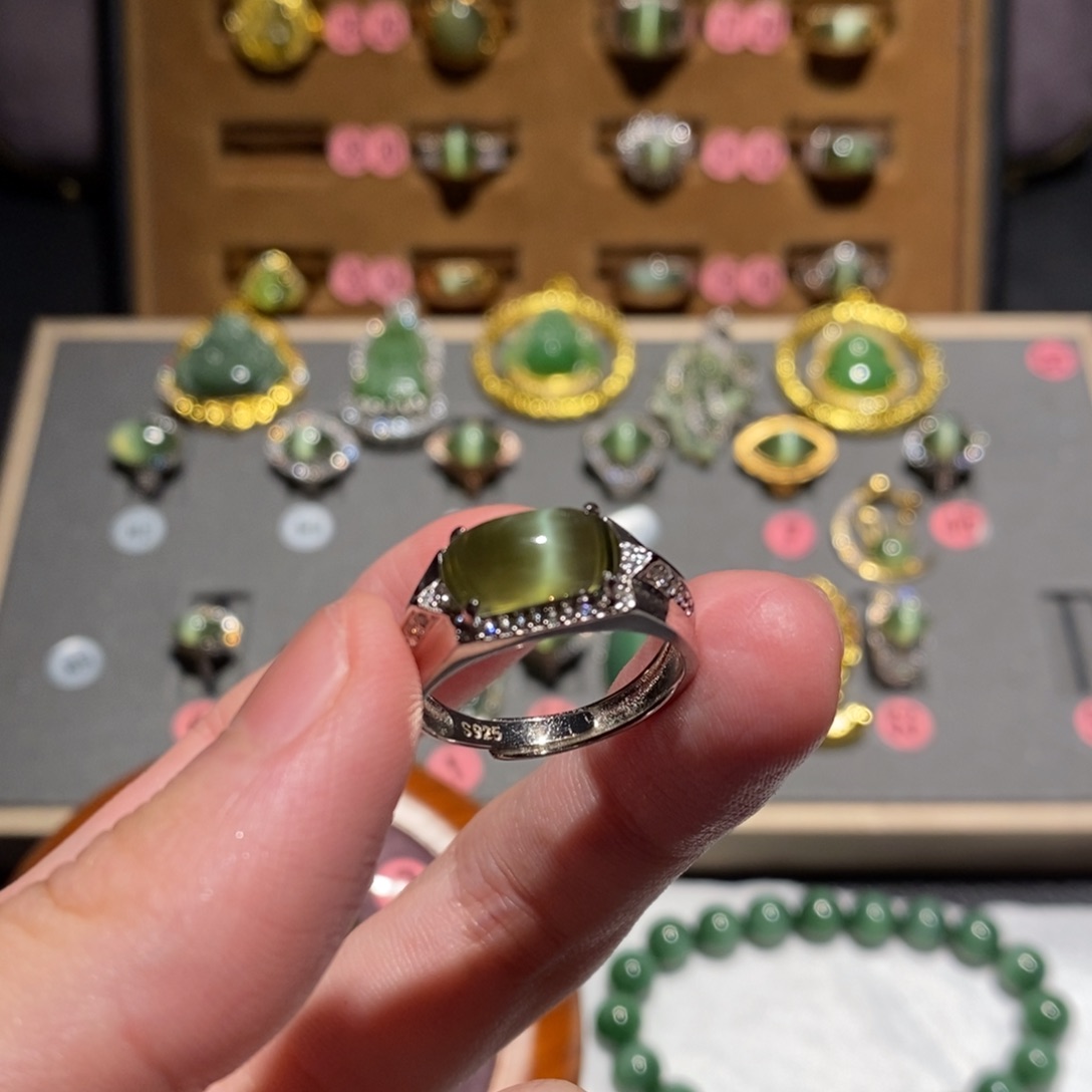 和田玉银S925镶嵌戒指