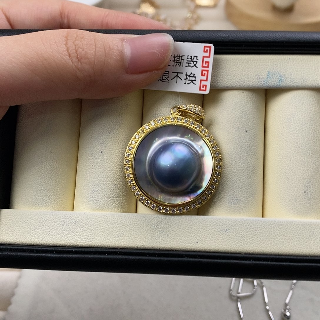 拼合珍珠（马贝珠）颈饰银S925镶嵌