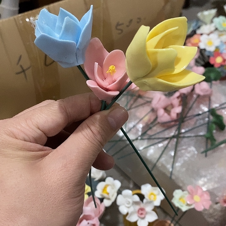 瓷片纯手工陶瓷花摆件瑕