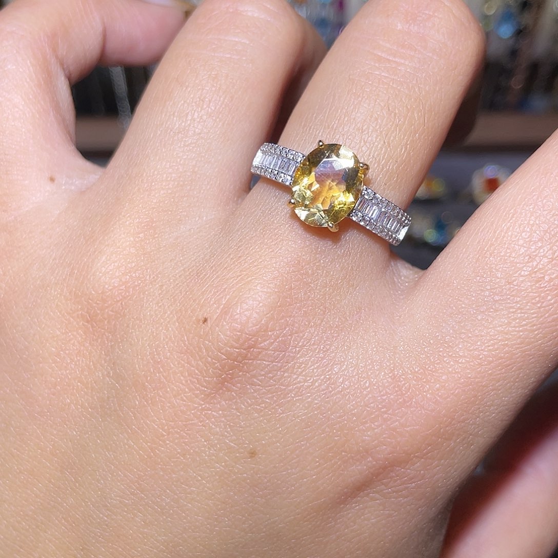 黄晶戒指银S925镶嵌456677