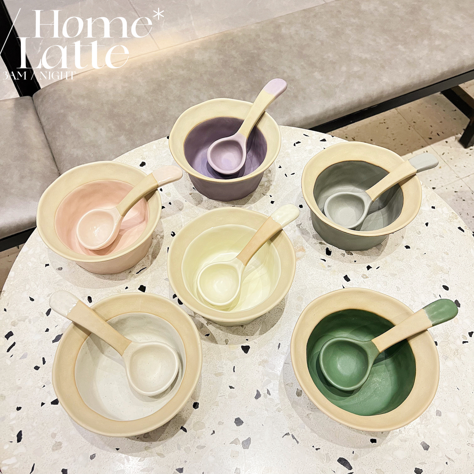 山眠手作带勺帽帽碗日式复古粗陶小碗高颜值家用甜品汤碗沙拉碗