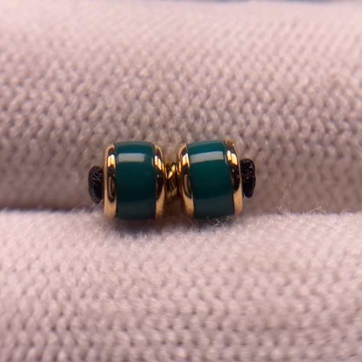 18K金镶嵌绿松石珠宝奇石汉堡对珠4.6mmAA390