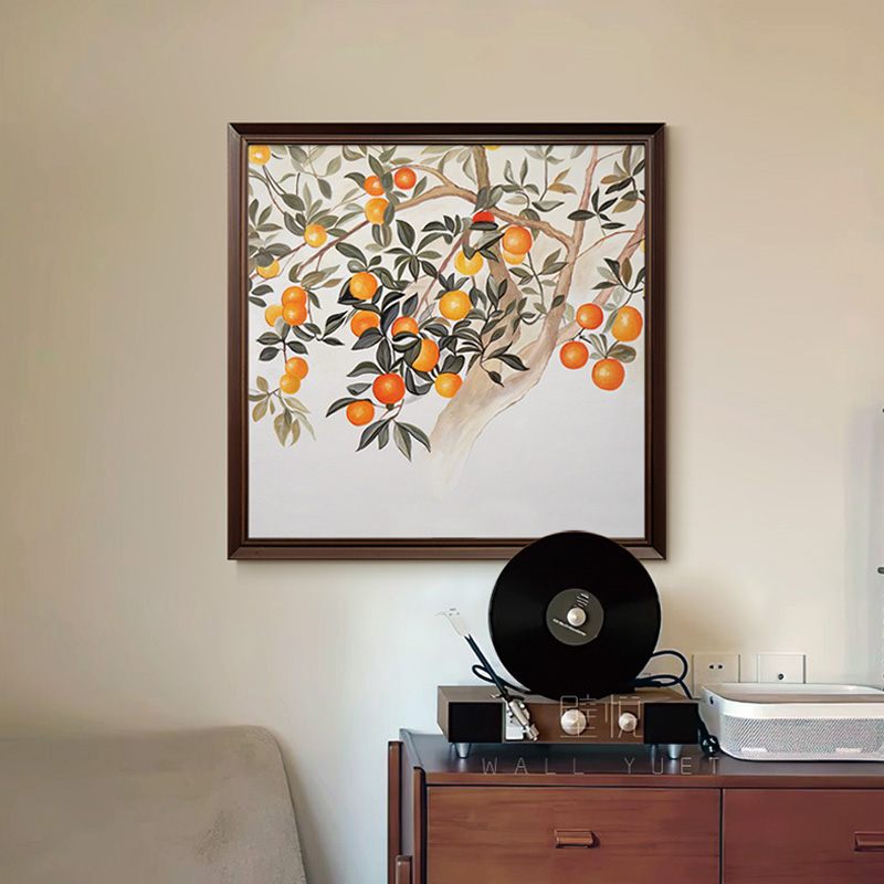 u作【橙心如意】中古风装饰画复古新中式客厅玄关餐厅油画挂画
