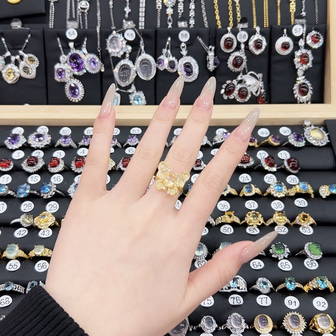 烟晶戒指银S925镶嵌戒指