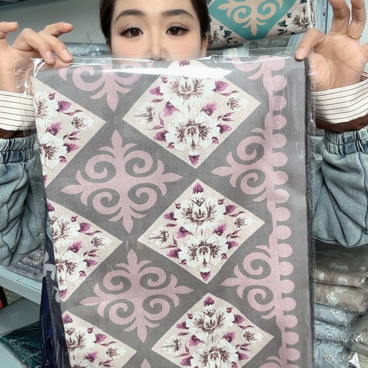 绵民族风格紫色围巾