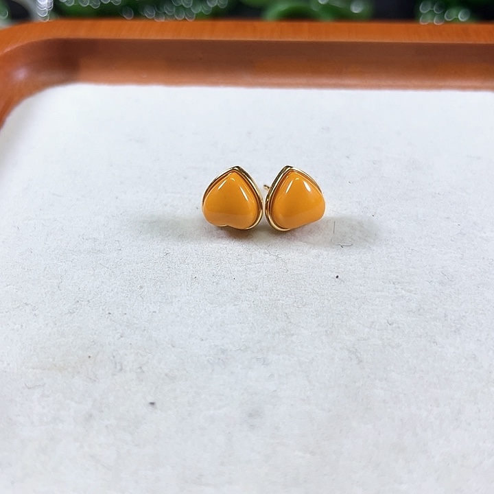 琥珀银S925镶嵌耳饰