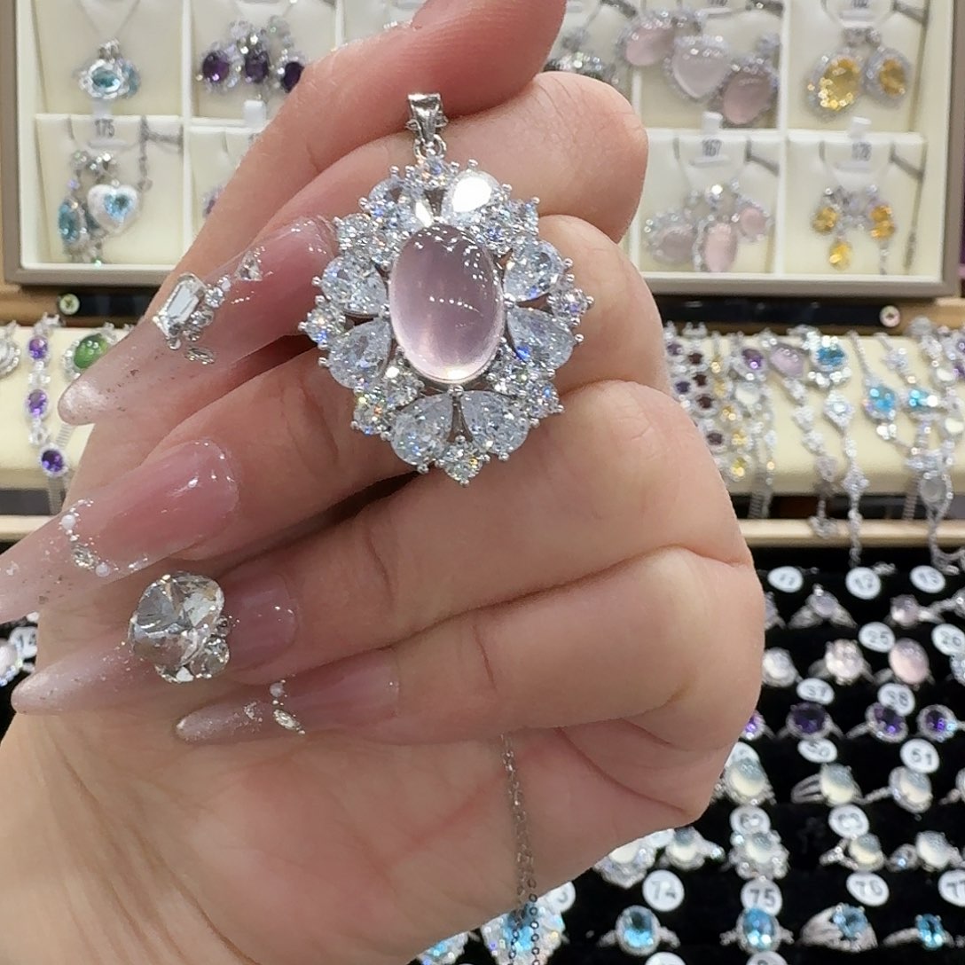 无***汐芙蓉石银S925镶嵌吊坠(不含链)