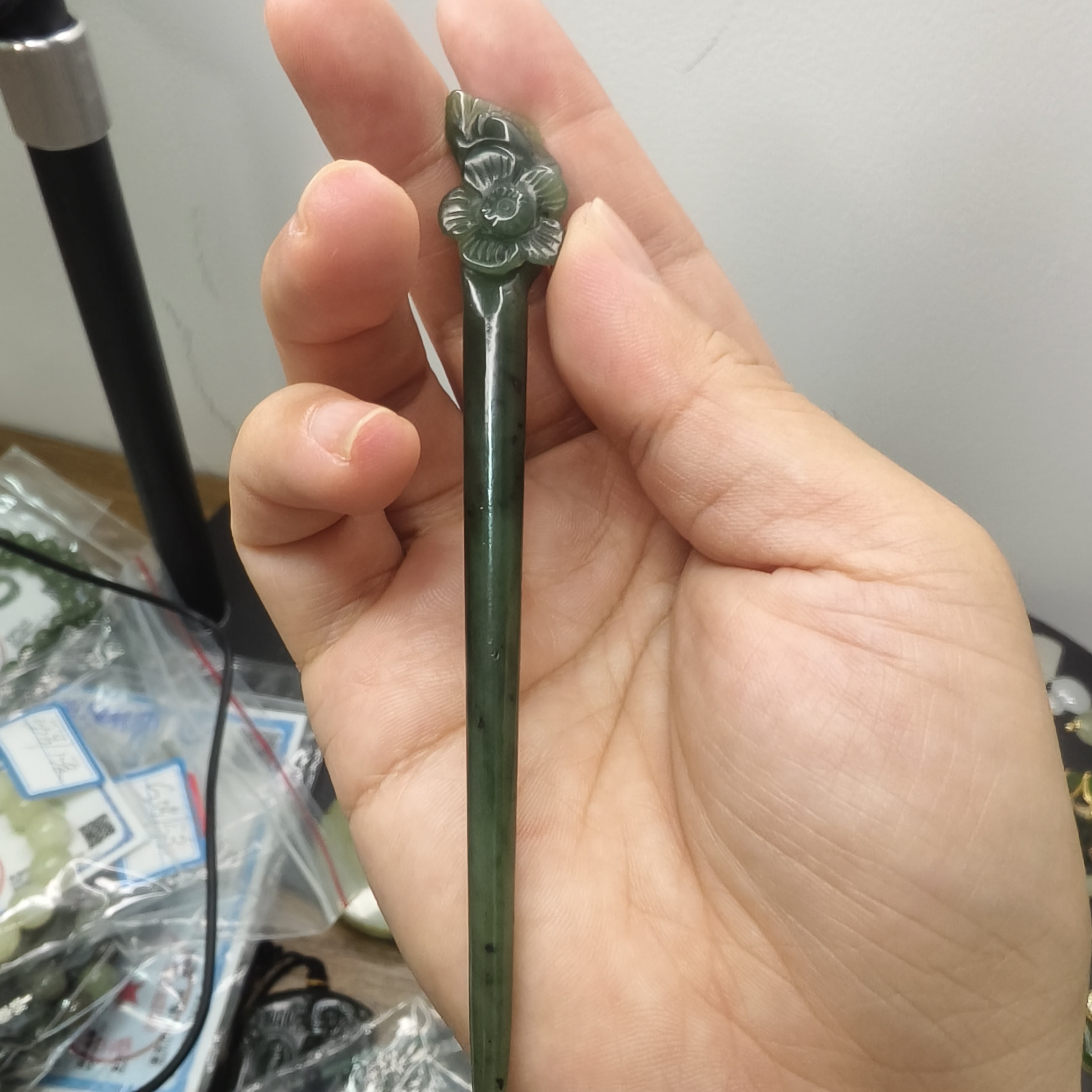 女复古宫廷千金风发簪国风素款饰品旗袍发簪子和田玉碧玉带证书