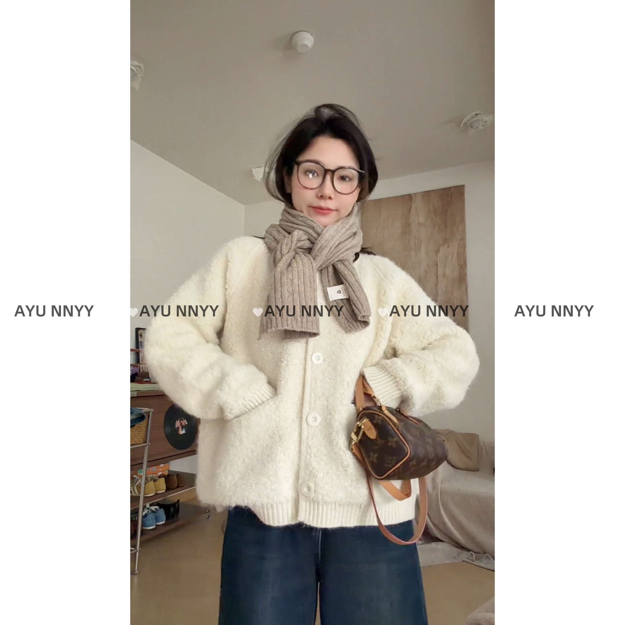 阿虞 现货！小绵羊｜圈圈纱绵羊毛圆领口袋毛衣