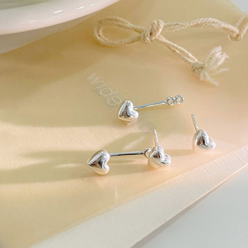 925银耳饰 C9577E S925纯银爱心后挂式耳钉简约百搭时尚桃心耳环