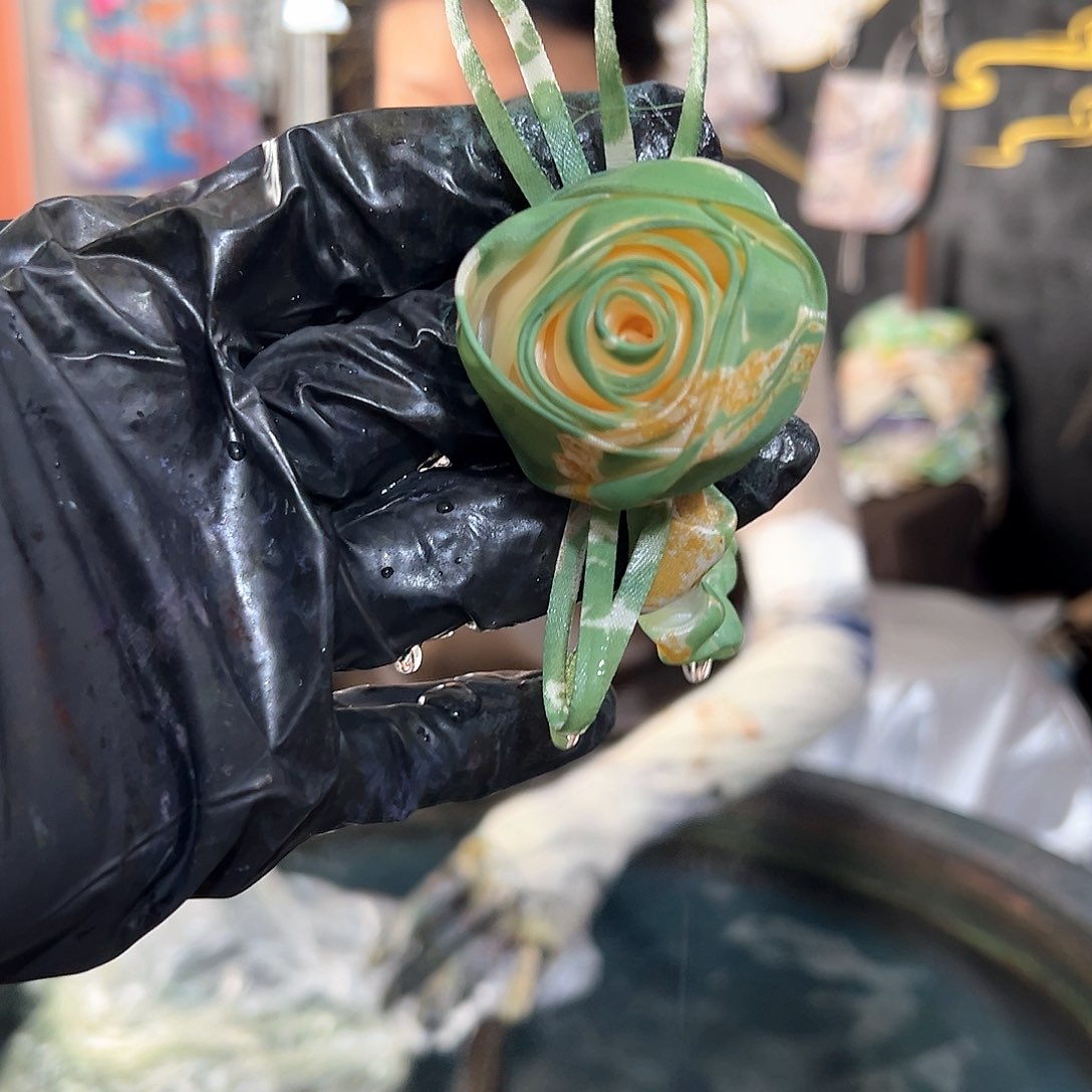 313玫瑰发圈松绿金