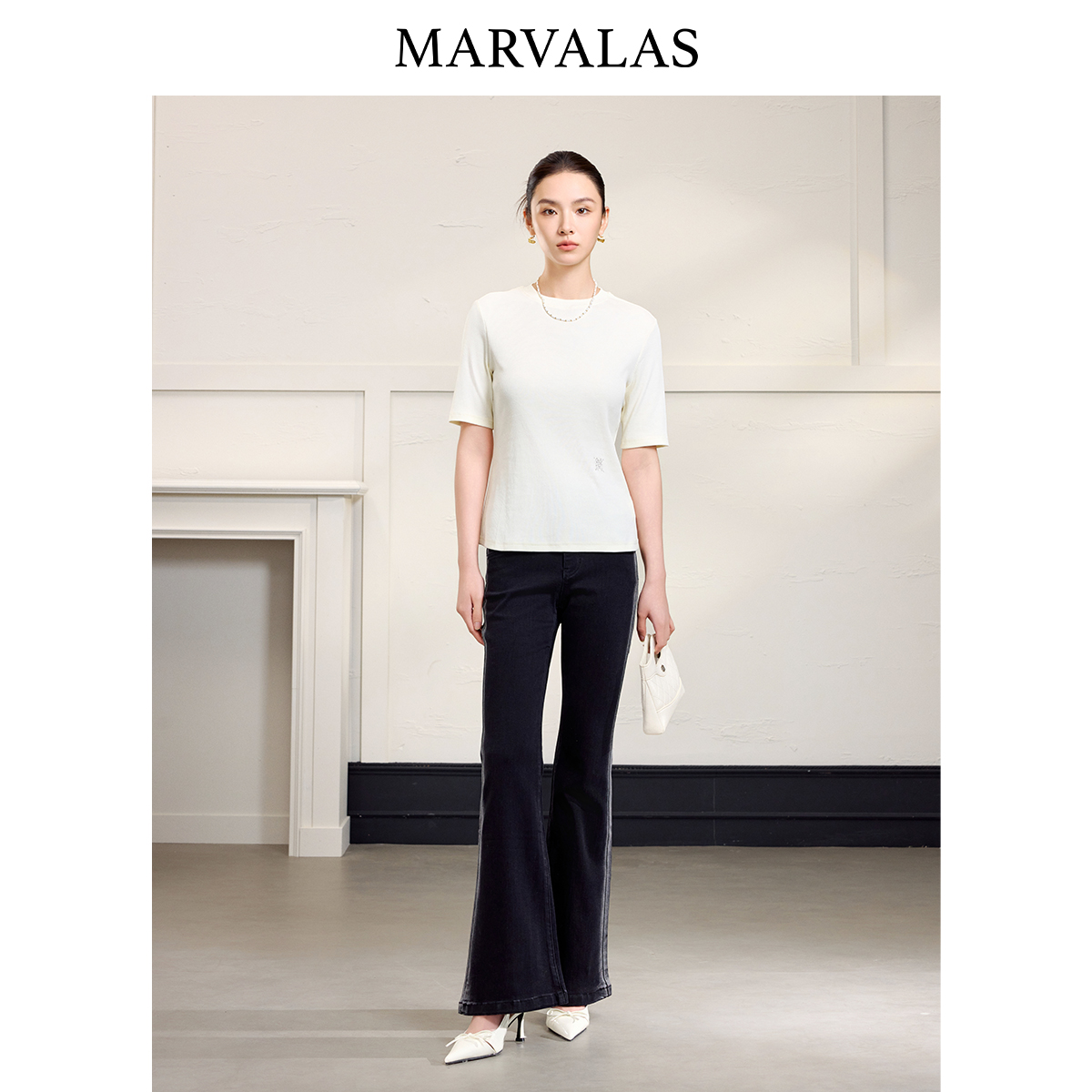 【粉丝专属】高腰牛仔裤【秋季侧缝撞色水工艺时尚百搭微喇裤女