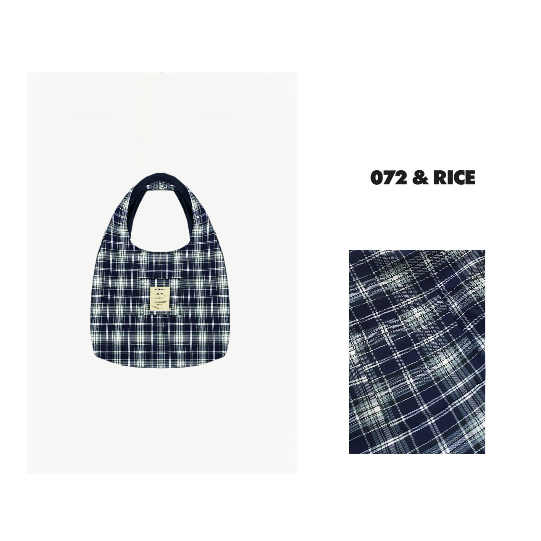 072 & RICE【蓝格子】休闲百搭双面单肩包  24GS13 FF11