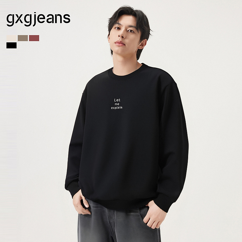gxg.jeans男装 多色字母绣花休闲基础圆领卫衣男生 25年秋新品