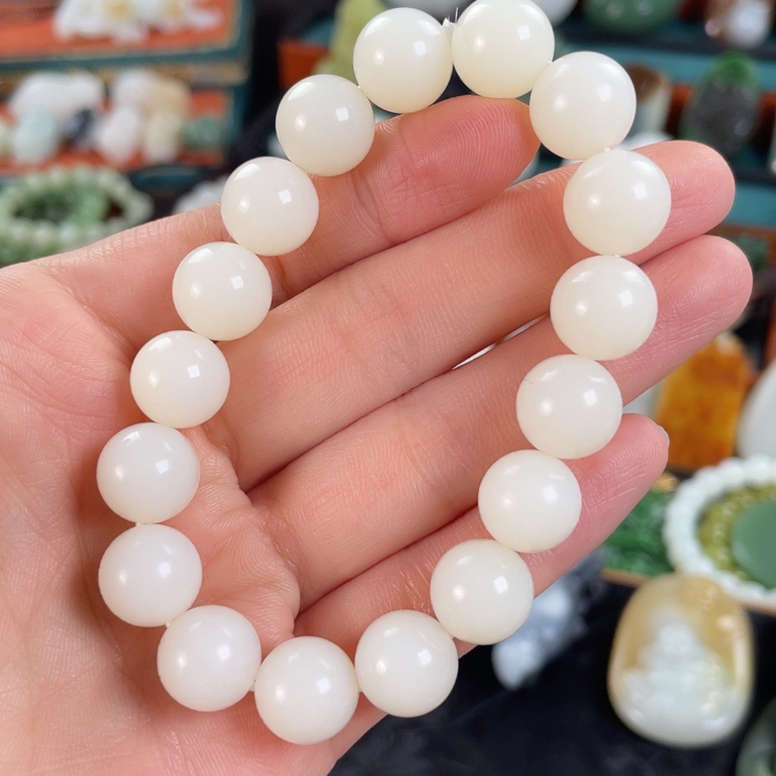 和田玉未镶嵌手串新疆一细米达12mm
