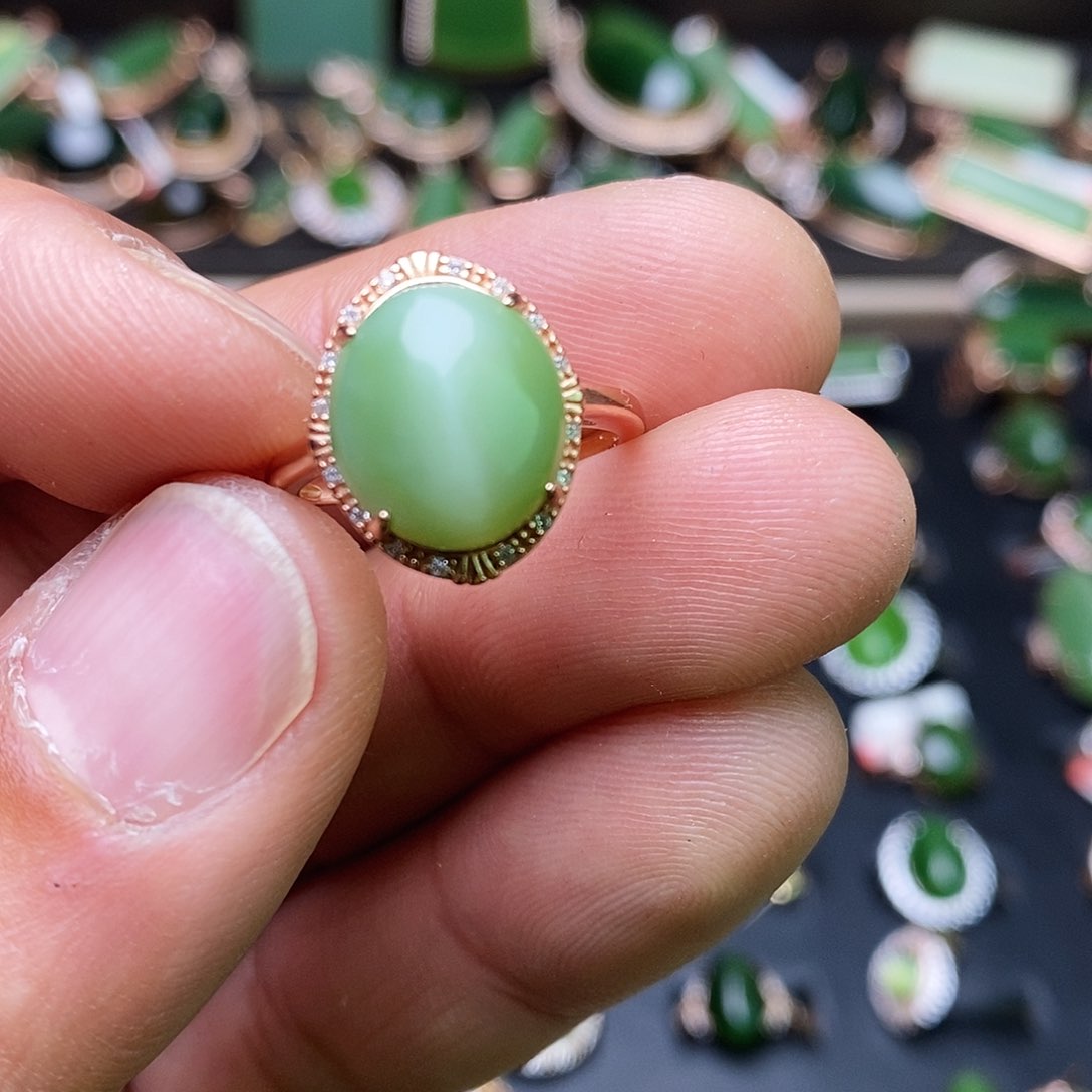 和田玉（碧玉）戒指银S925镶嵌