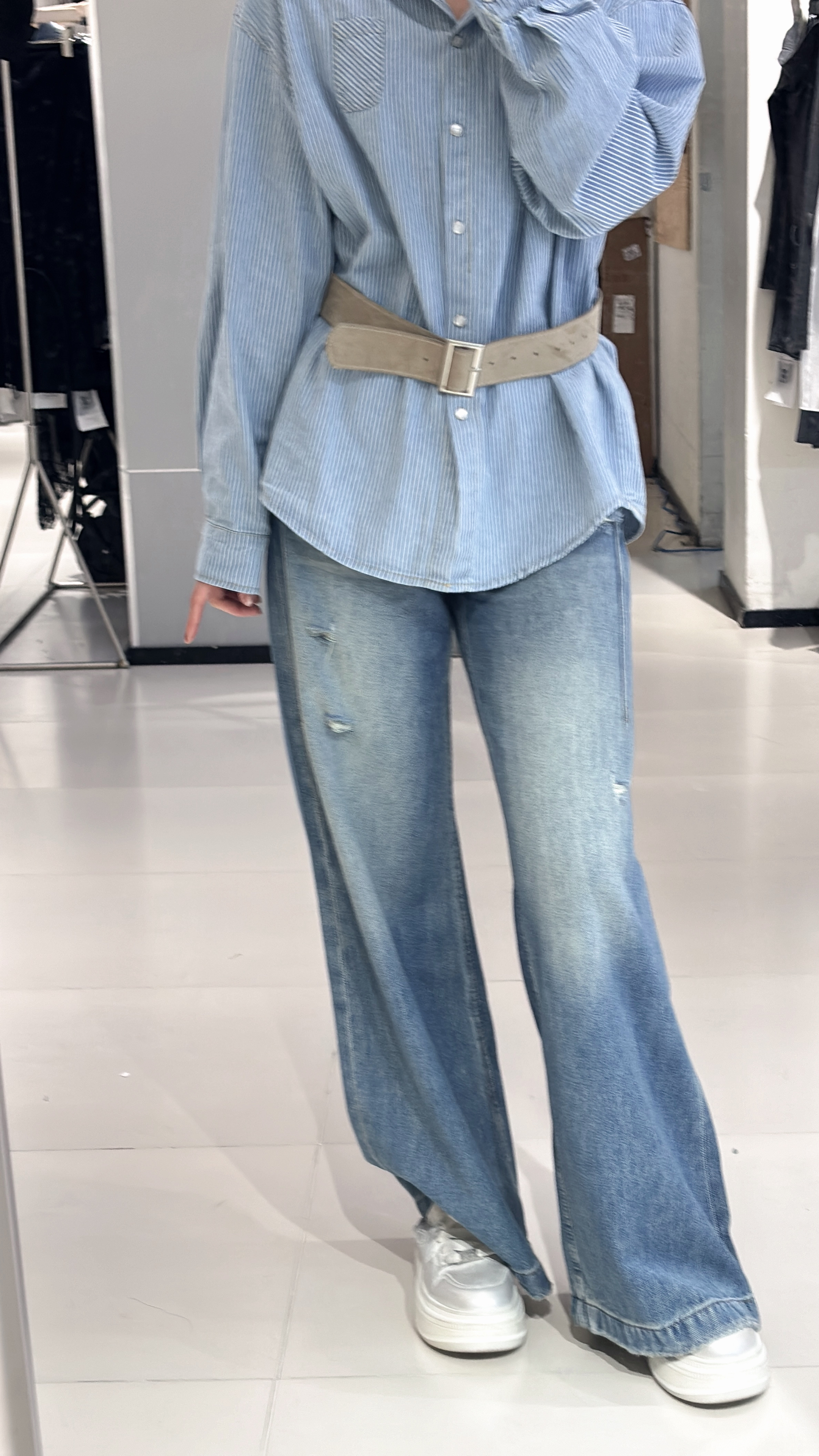 复古牛仔裤时尚休闲破洞宽松阔腿百搭设计感