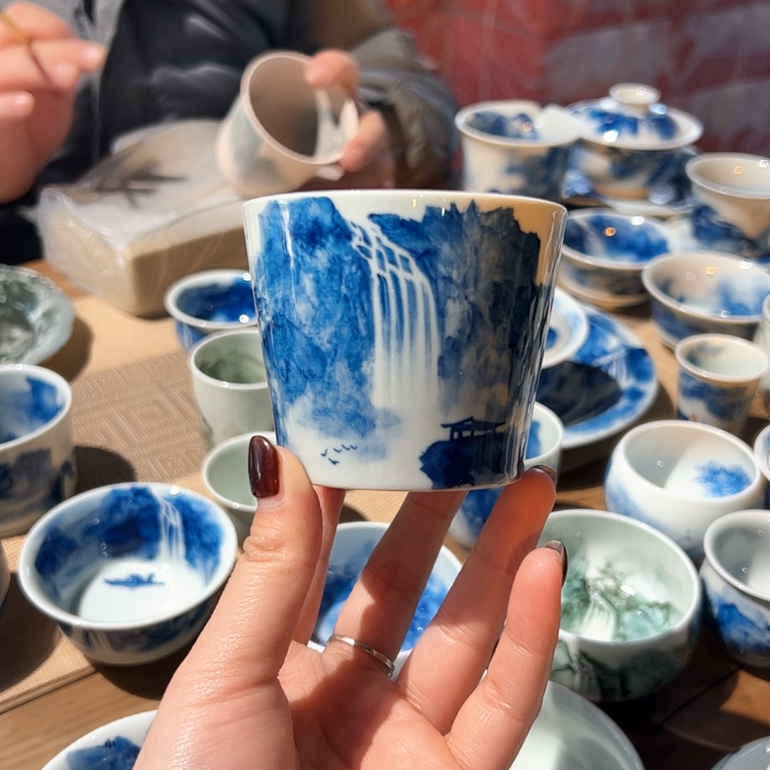 杯青花手绘山水主人杯