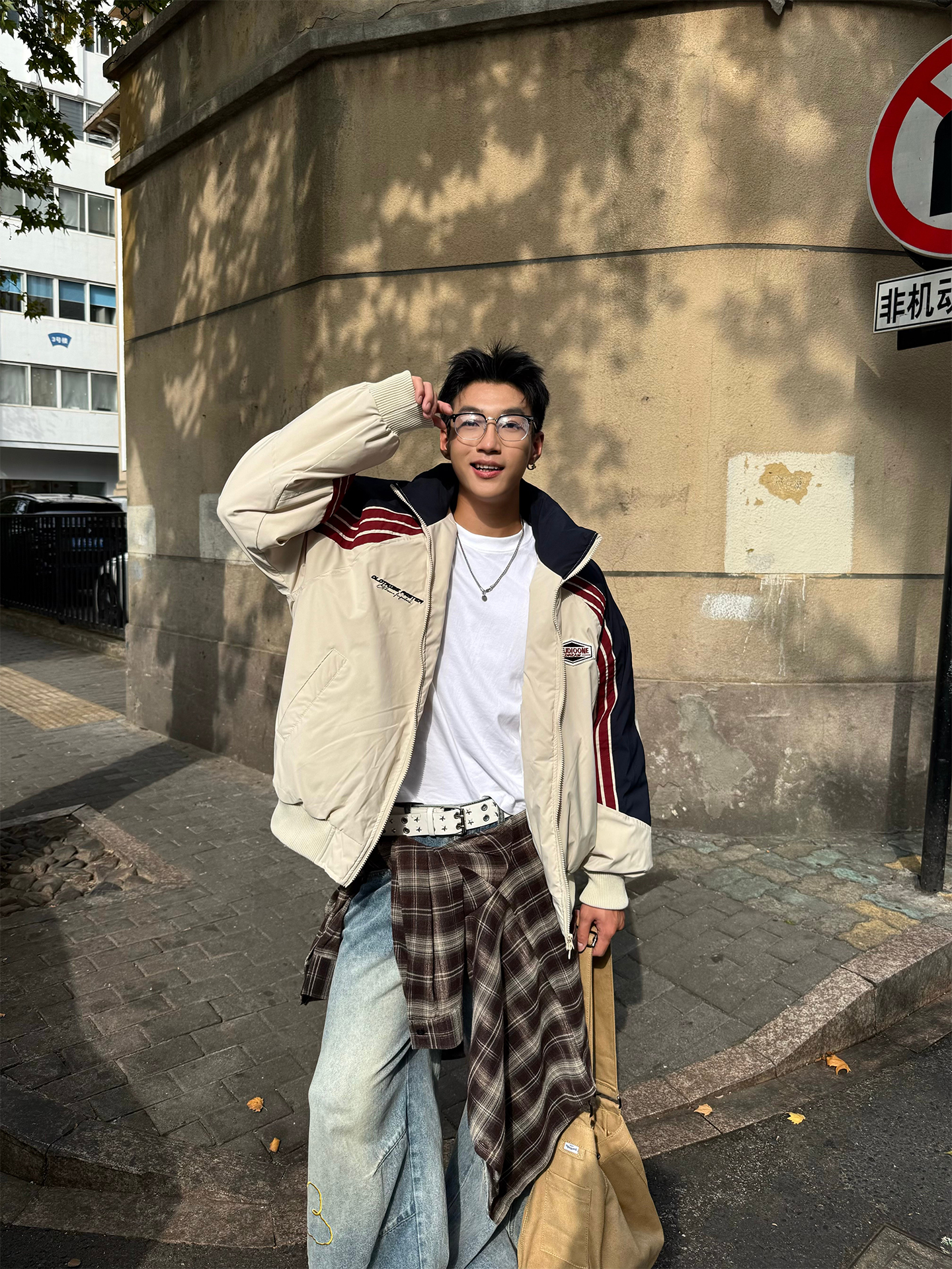 SETASSE美式休闲冬季立领条纹织带撞色拼接棉服 男宽松情侣款棉服