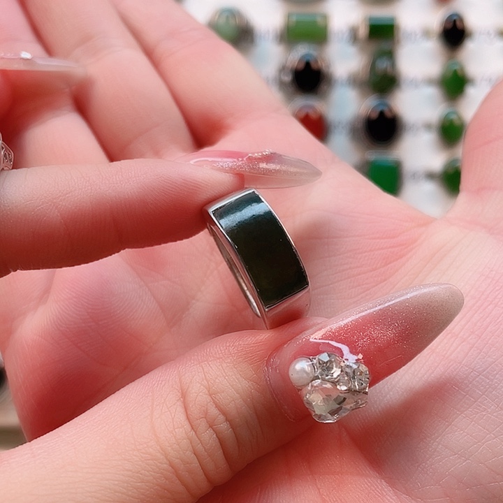 和田玉戒指银S925镶嵌