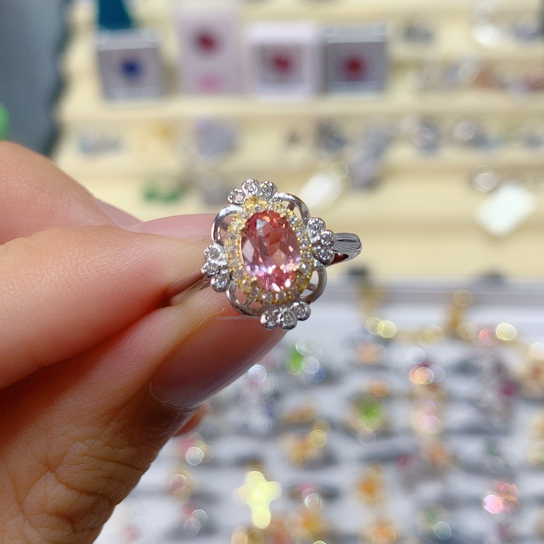 糖***果银S925镶嵌碧玺戒指戒指