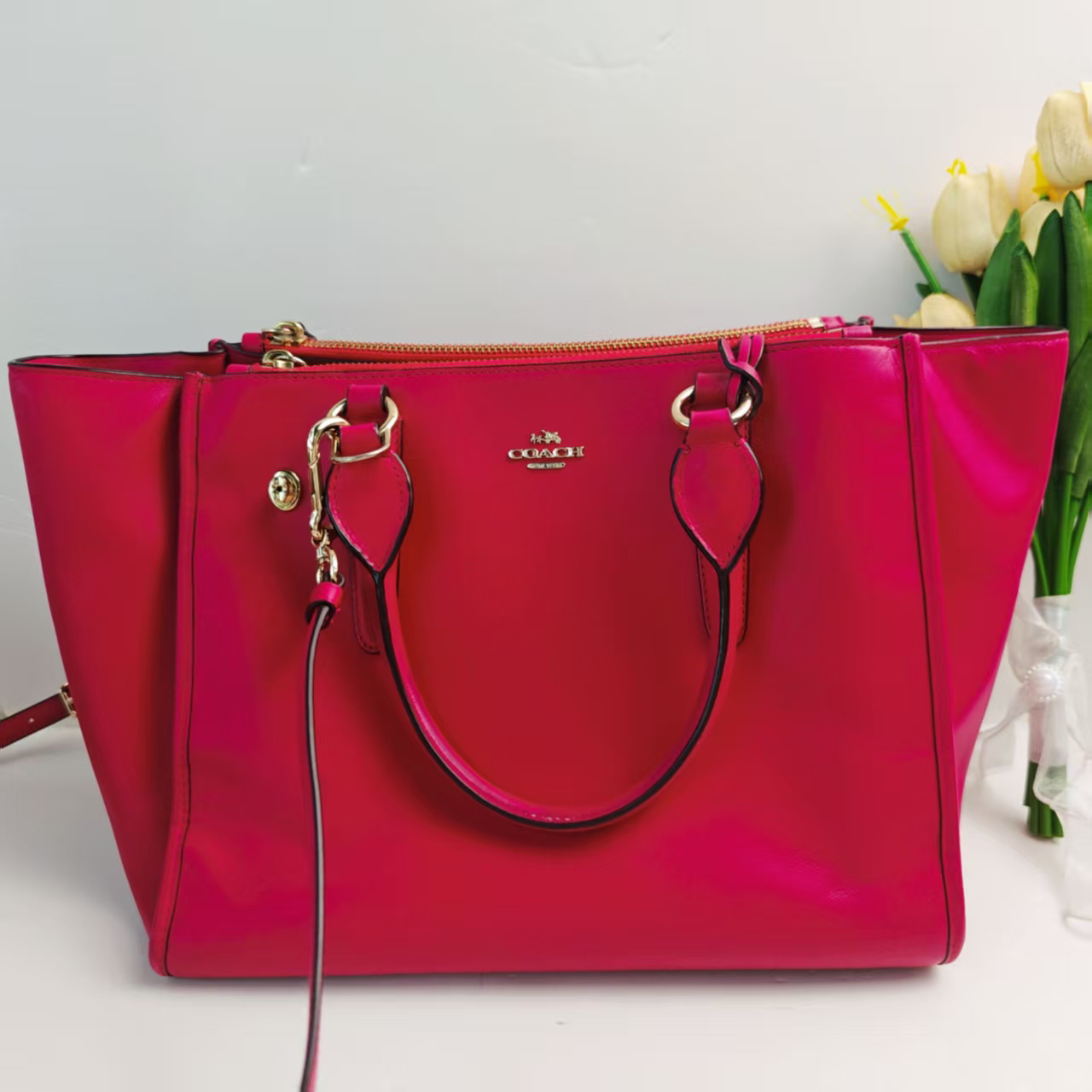 95新 COACH/蔻驰 蔻驰红色托特手提包