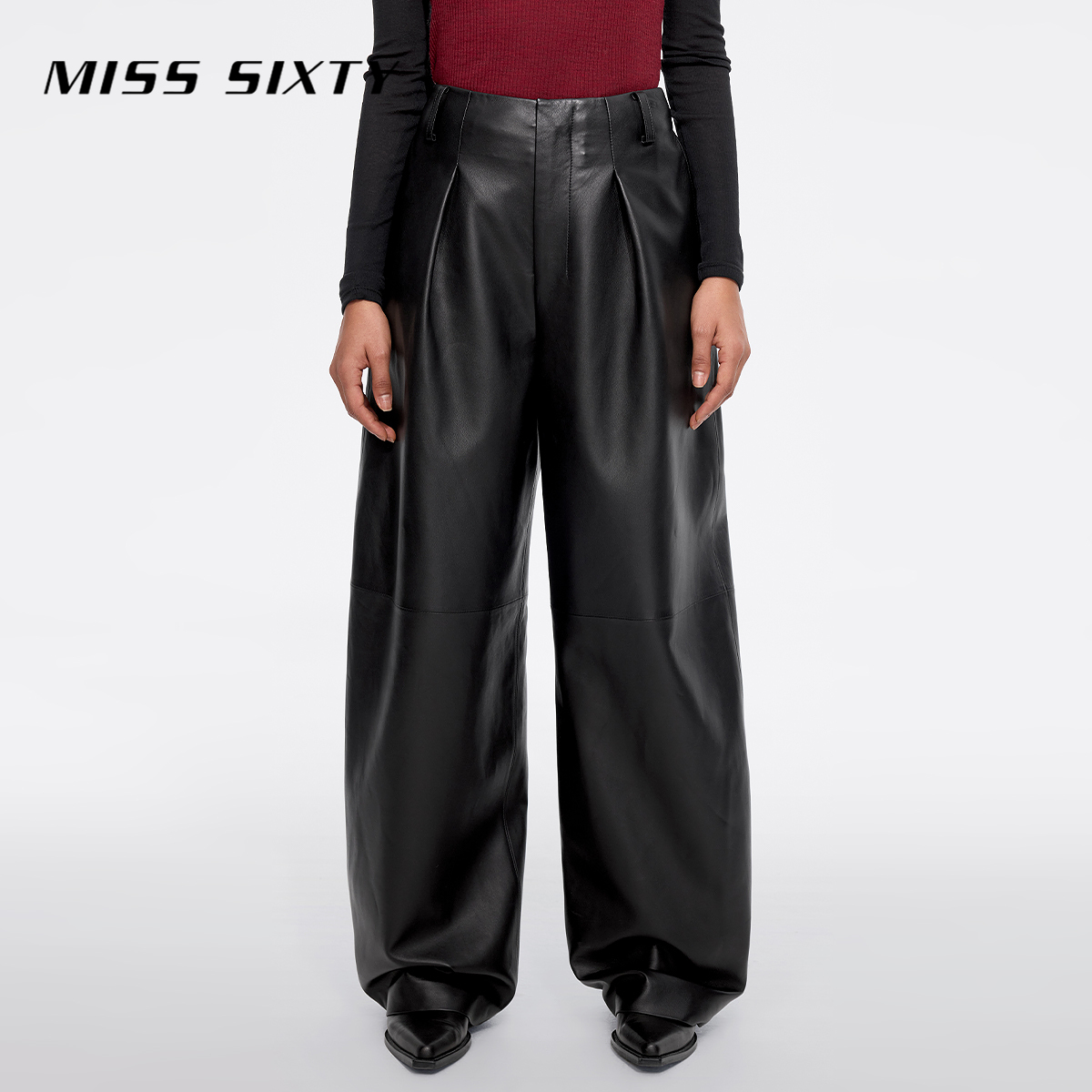 【商场同款新品】Miss Sixty2025春真皮长裤高级感羊皮宽松阔腿裤