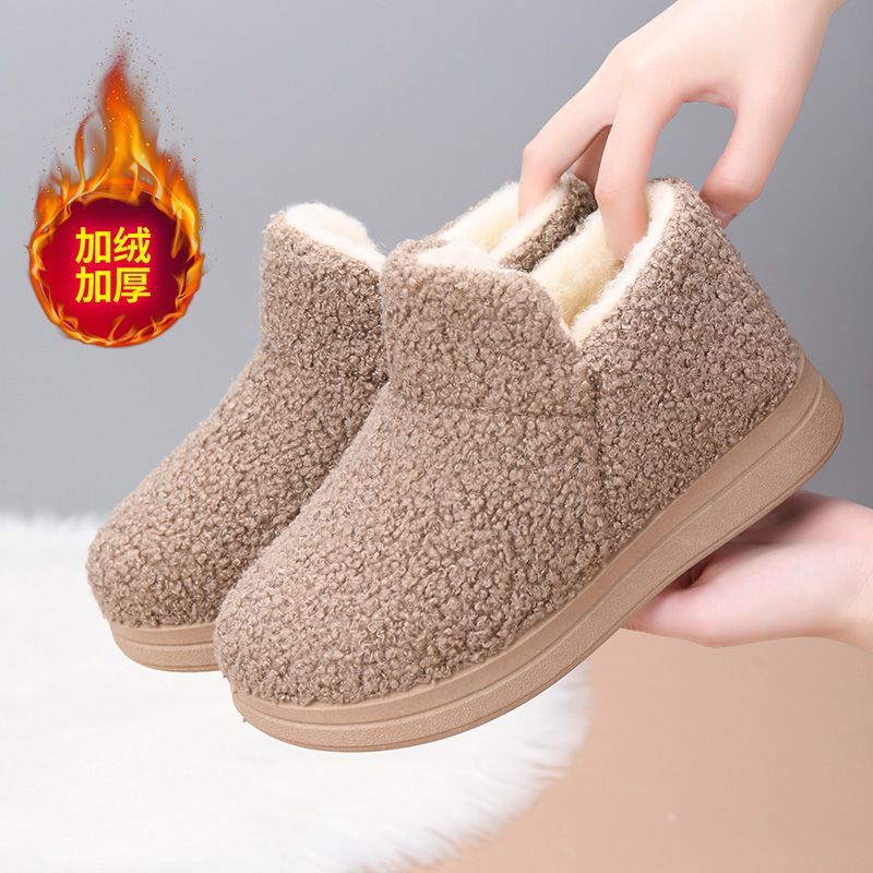 棉鞋冬季休闲风纯色加绒保暖舒适雪地靴平底棉鞋百搭时尚妈妈鞋