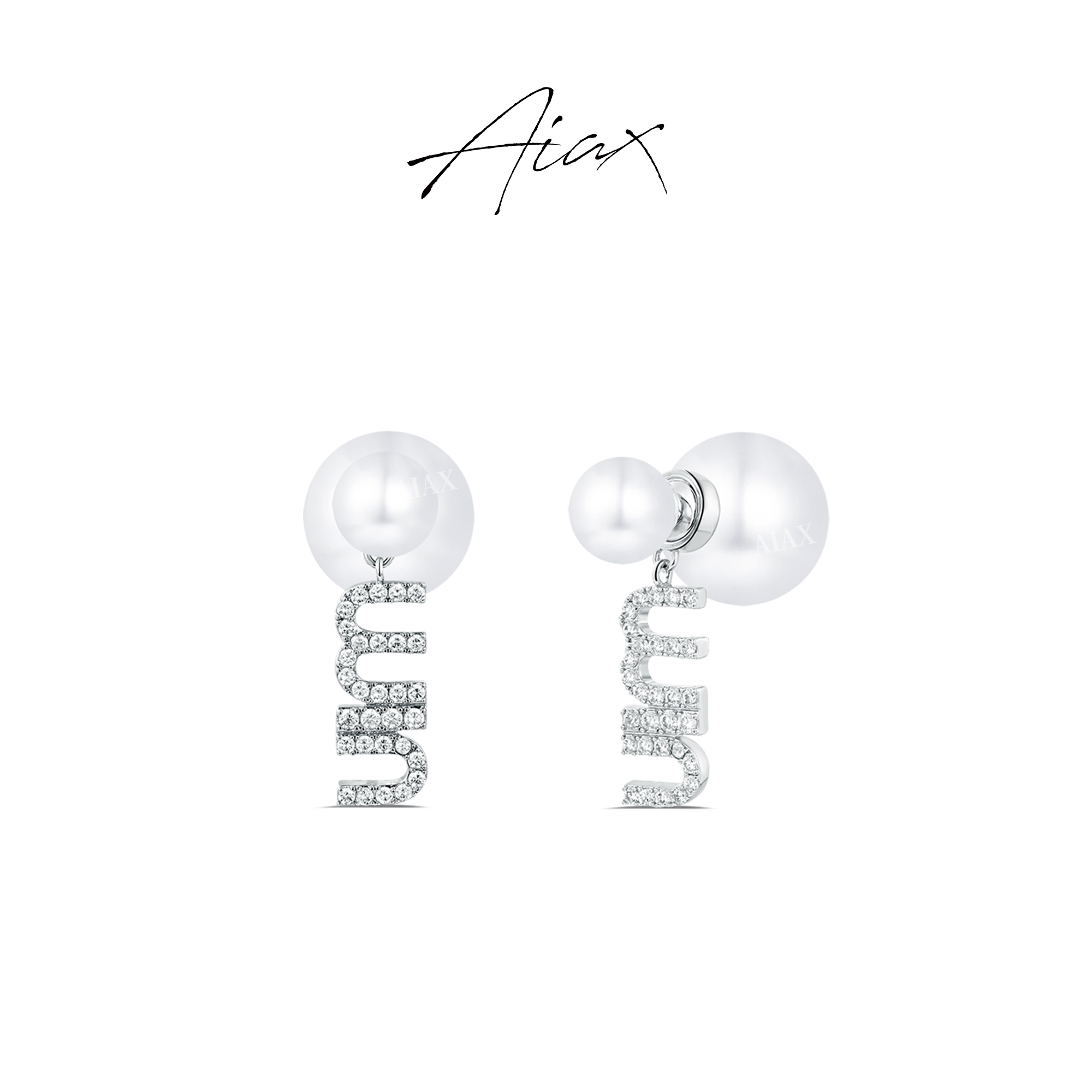 AIAX 镀K金 简约时尚气质设计师轻奢英文字母珠珠耳环TSL665