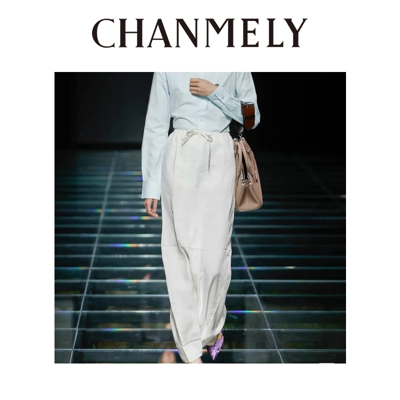 【CHANMITY】24/FW秀款定制亚麻手工刺绣中长半身裙0241545