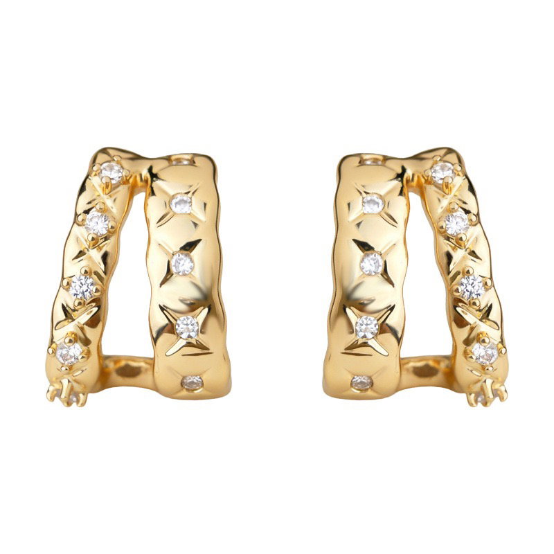 钛钢锆石耳饰 铜合金菱格纹锆石耳饰 复古小众设计感精致百搭耳钉