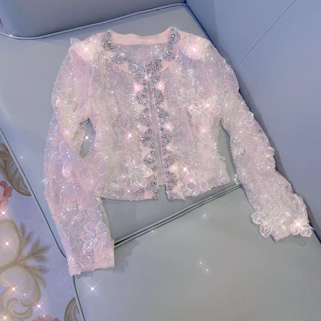 【漫老板】9036私服 定制轻奢重工3D花朵欧根纱外套