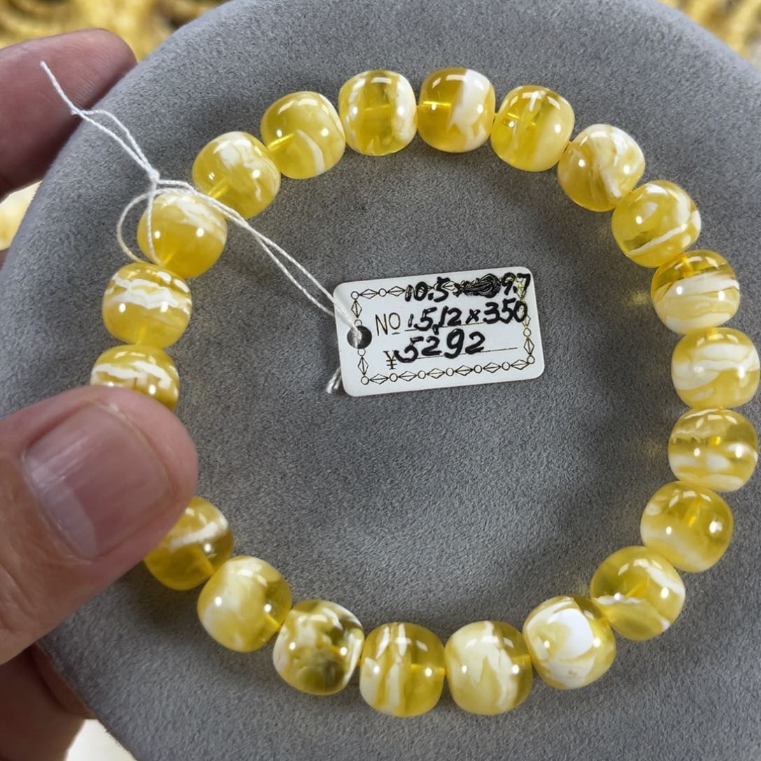 蜜蜡手串未镶嵌纯天然俄料金瓷白花虎皮