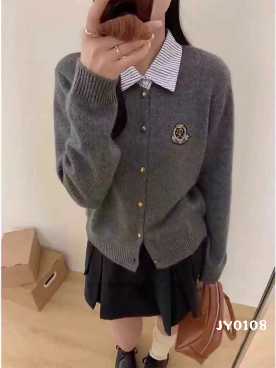 学院风毛针织衫韩版针织翻领冬季毛衣秋季长袖时尚百搭ins宽松